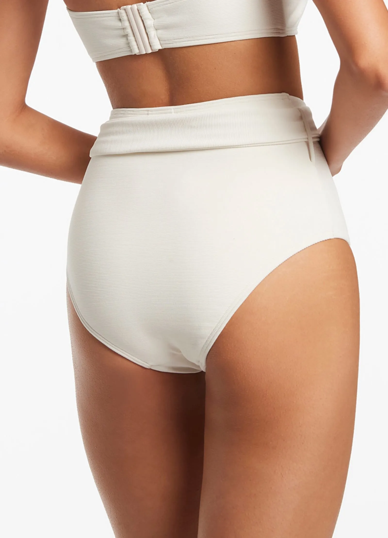 Isla Rib Belted Bikini Bottom Cream