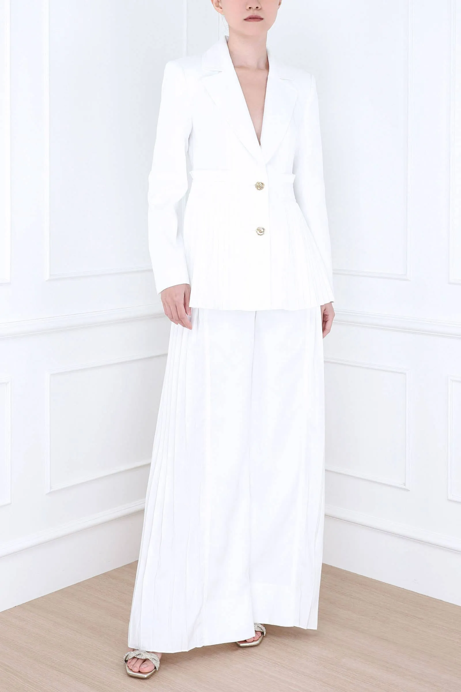 Ivory Pleated Jacket for Serene Tranquility