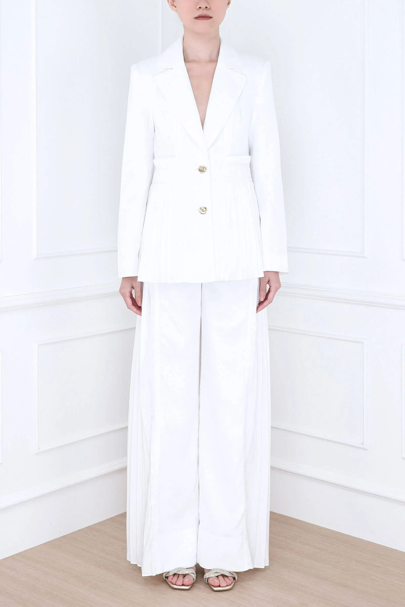 Ivory Pleated Jacket for Serene Tranquility