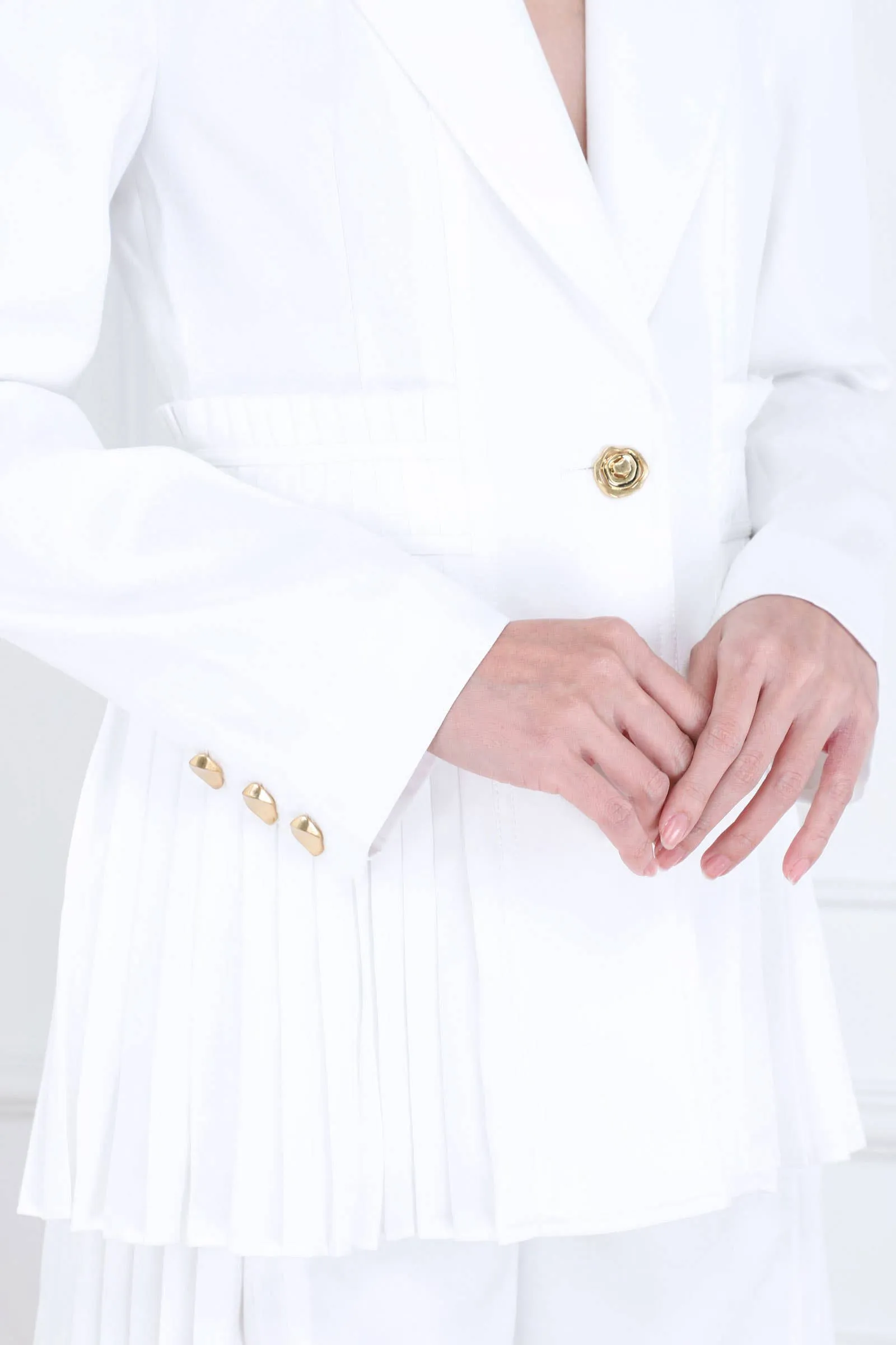 Ivory Pleated Jacket for Serene Tranquility