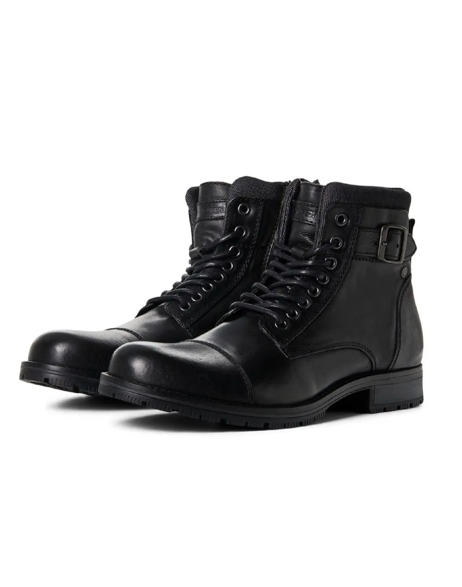 Jack and Jones Albany Leather Boots in Anthracite