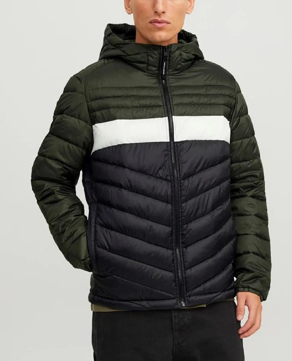 Jack & Jones Hero Puffer Hooded Jacket in Rosin/Blocked