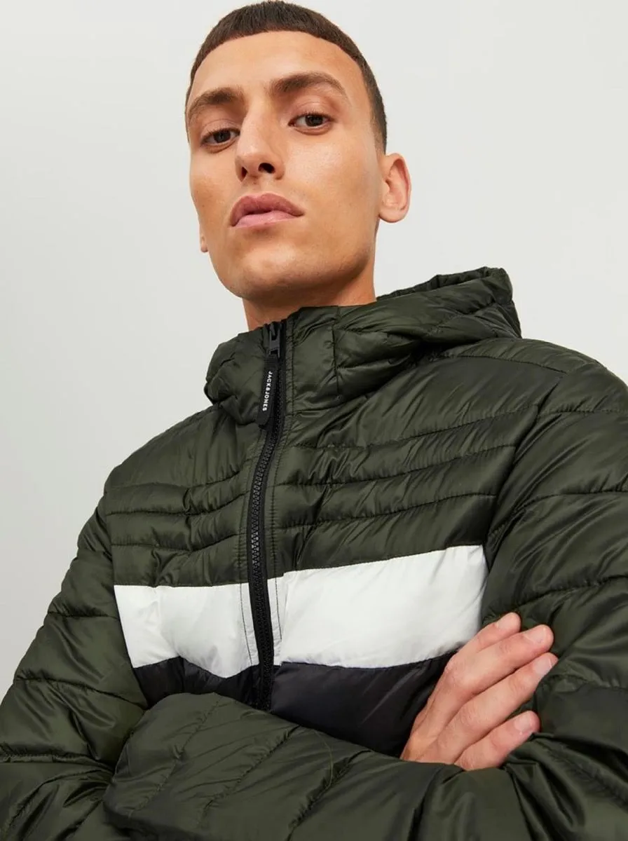 Jack & Jones Hero Puffer Hooded Jacket in Rosin/Blocked