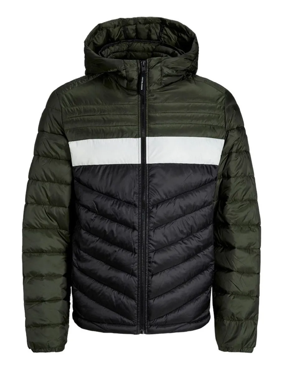 Jack & Jones Hero Puffer Hooded Jacket in Rosin/Blocked