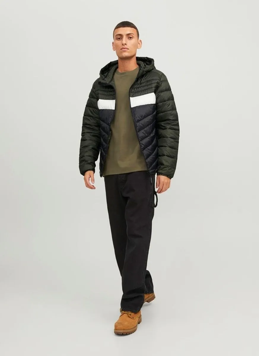 Jack & Jones Hero Puffer Hooded Jacket in Rosin/Blocked