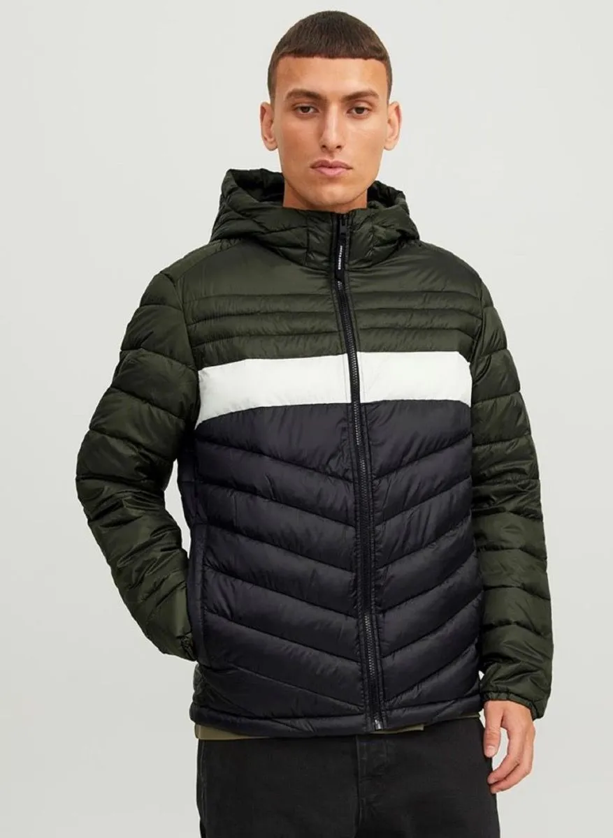 Jack & Jones Hero Puffer Hooded Jacket in Rosin/Blocked