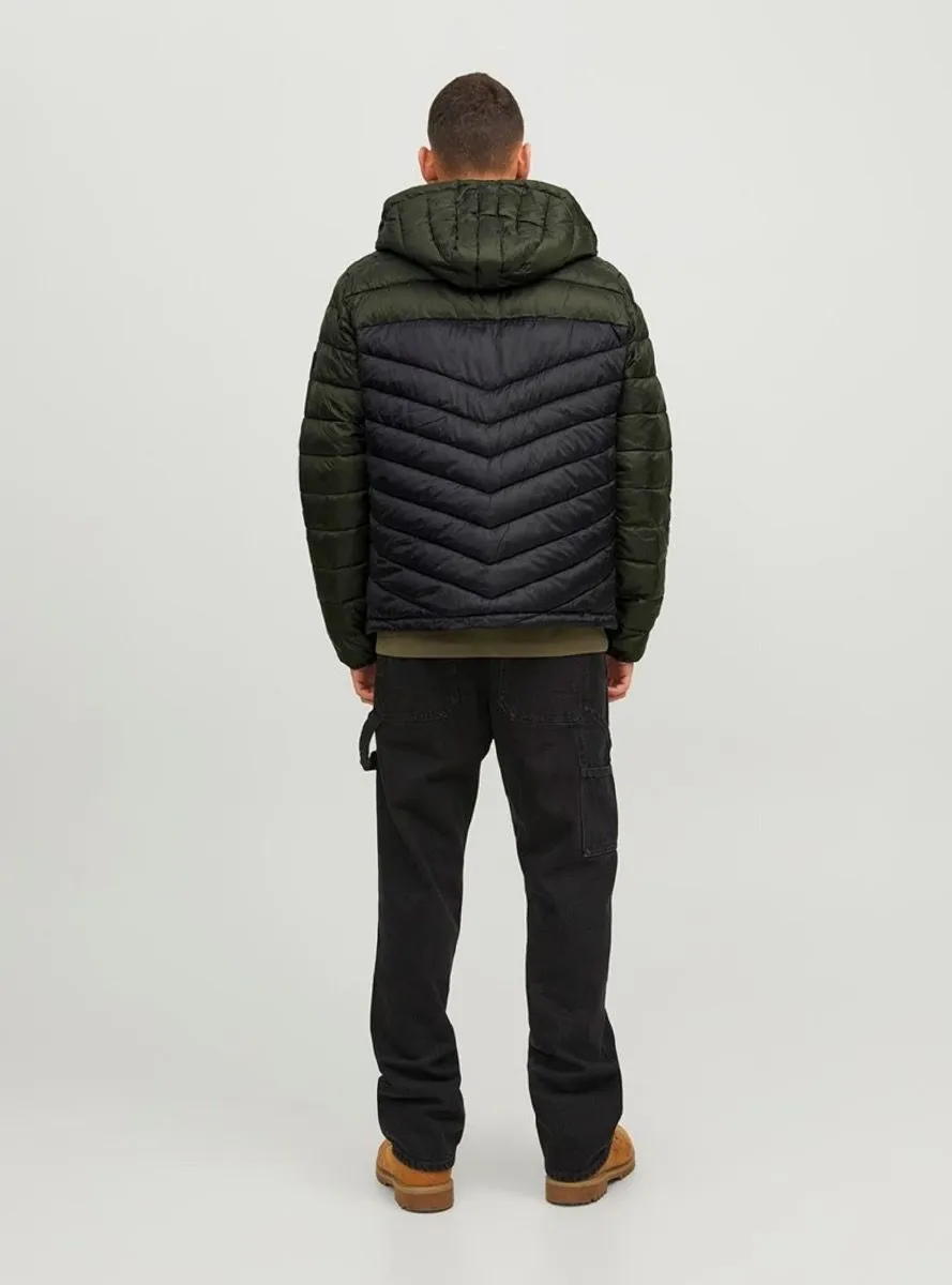 Jack & Jones Hero Puffer Hooded Jacket in Rosin/Blocked