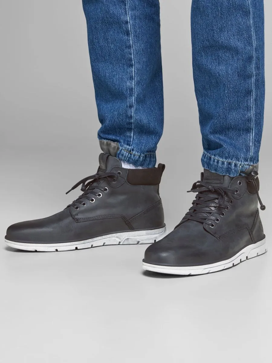 Jack and Jones Tubar Leather Boots in Anthracite