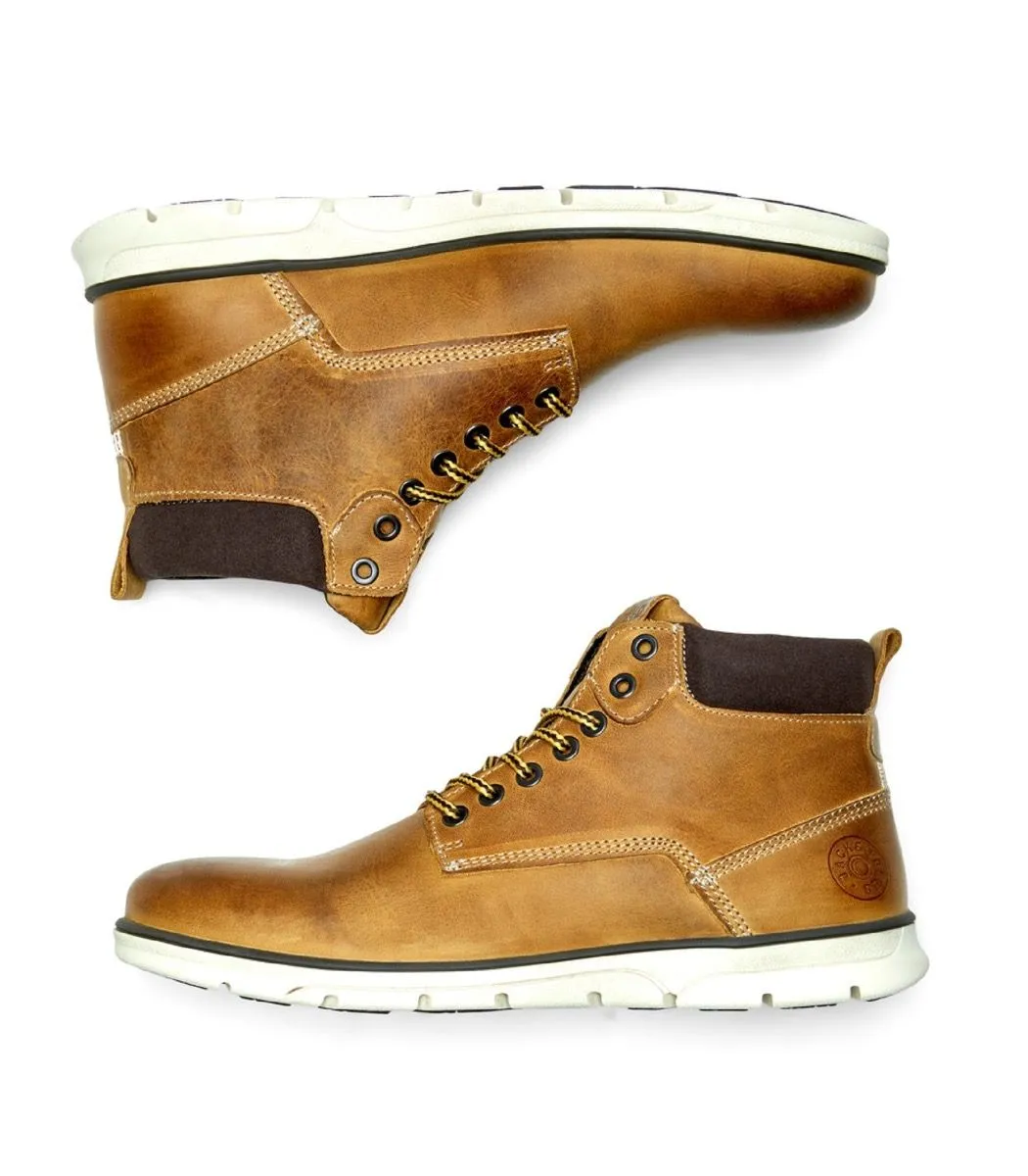 Jack and Jones Tubar Leather Boots in Honey