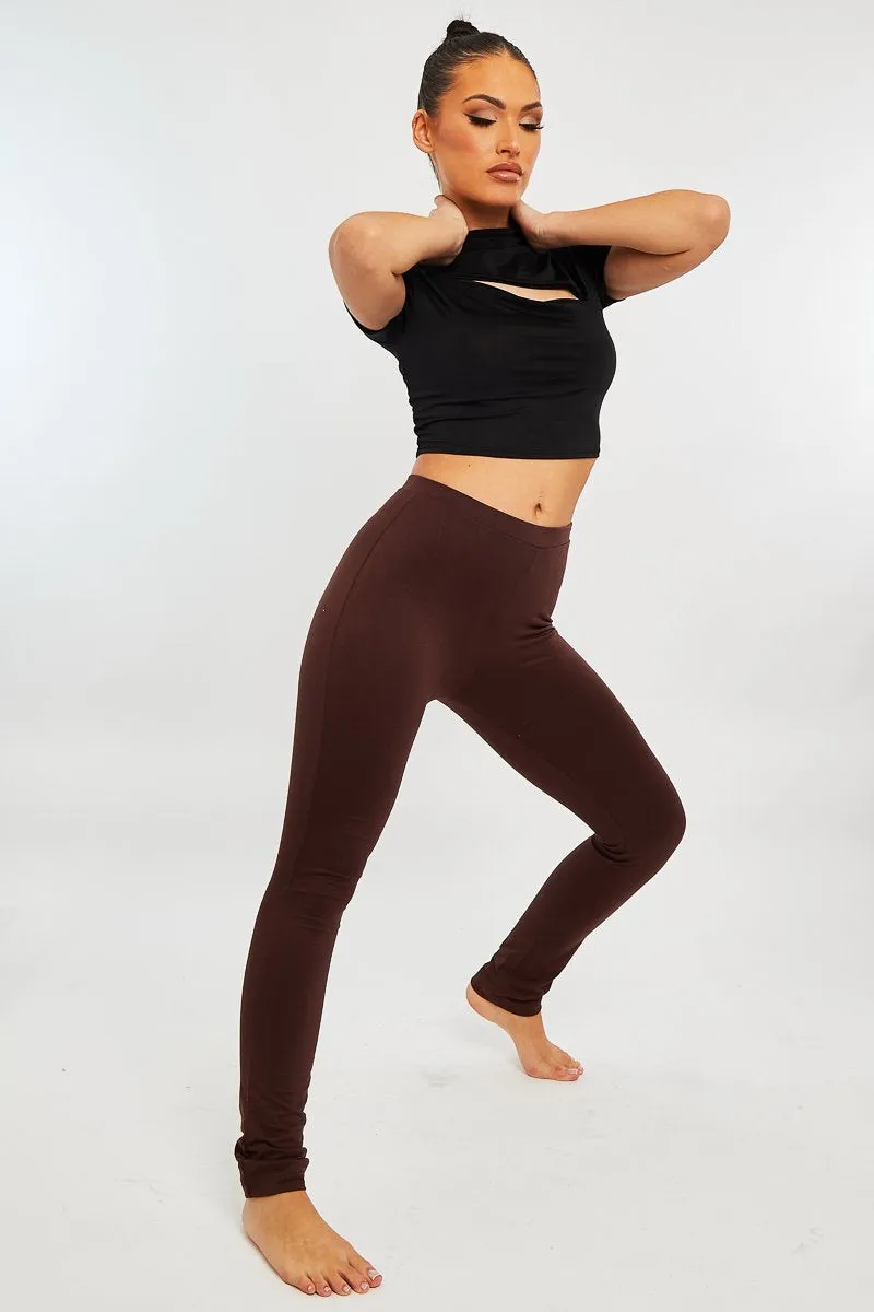 Jersey Leggings - Kirsty - High Waist Chocolate Brown