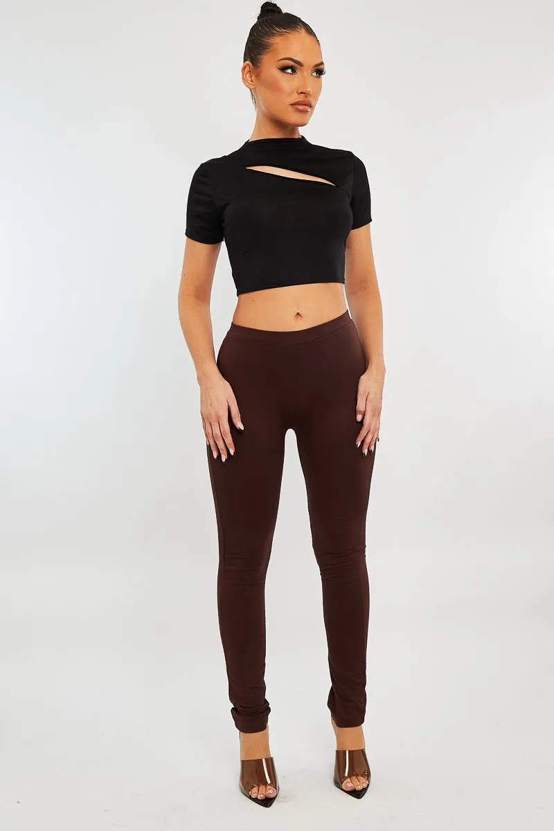 Jersey Leggings - Kirsty - High Waist Chocolate Brown