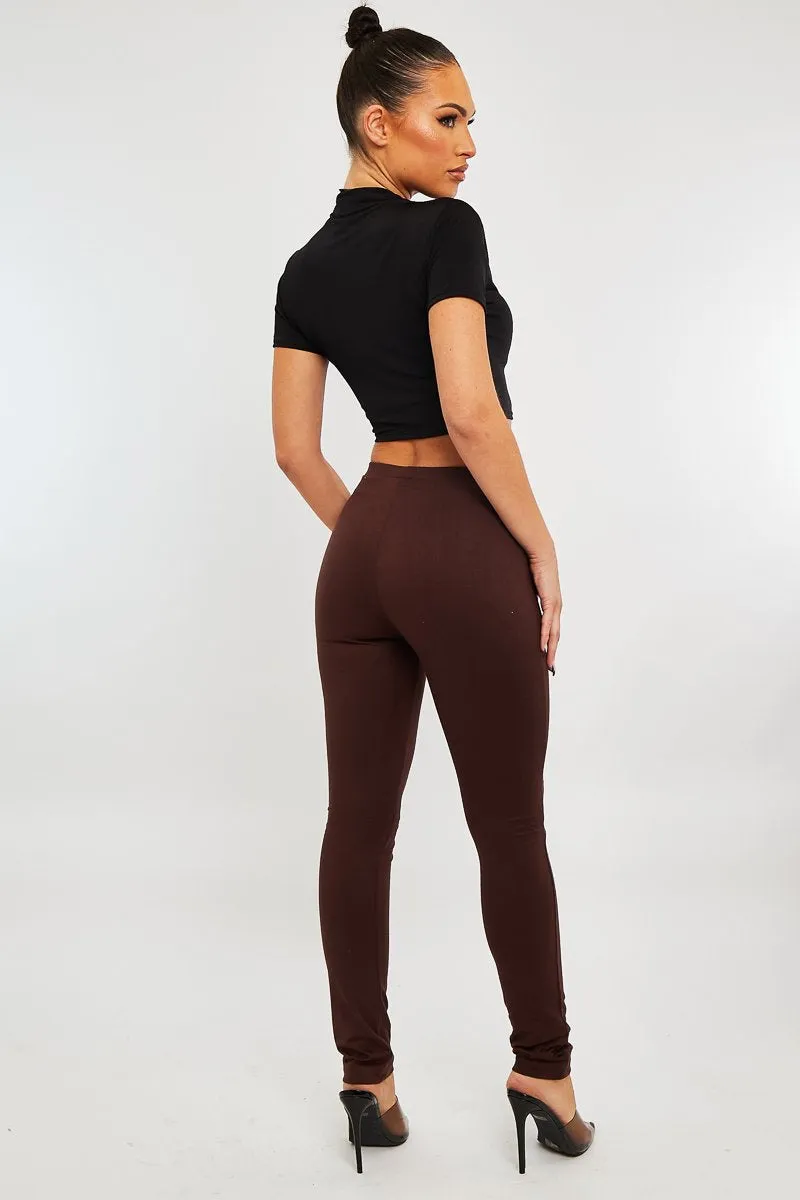 Jersey Leggings - Kirsty - High Waist Chocolate Brown