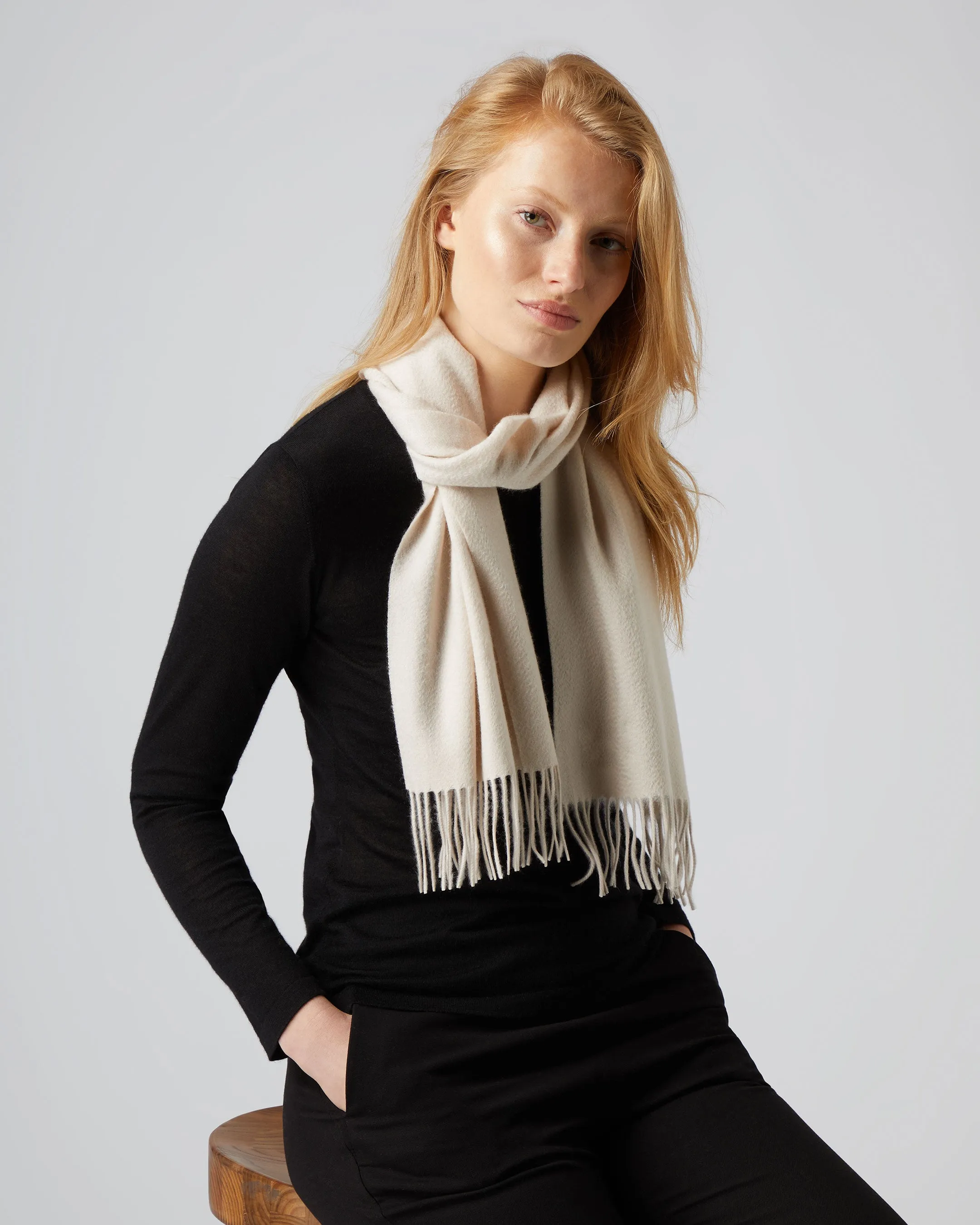 Jockey Club Cashmere Scarf Almond White