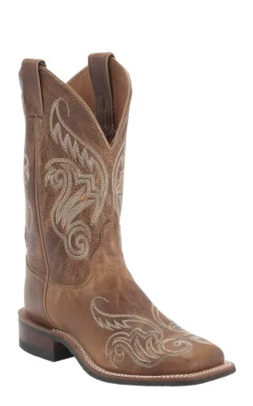 Justin Women's Tan Damiana Cowboy Boots, Wide Square Toe, Fancy Stitch