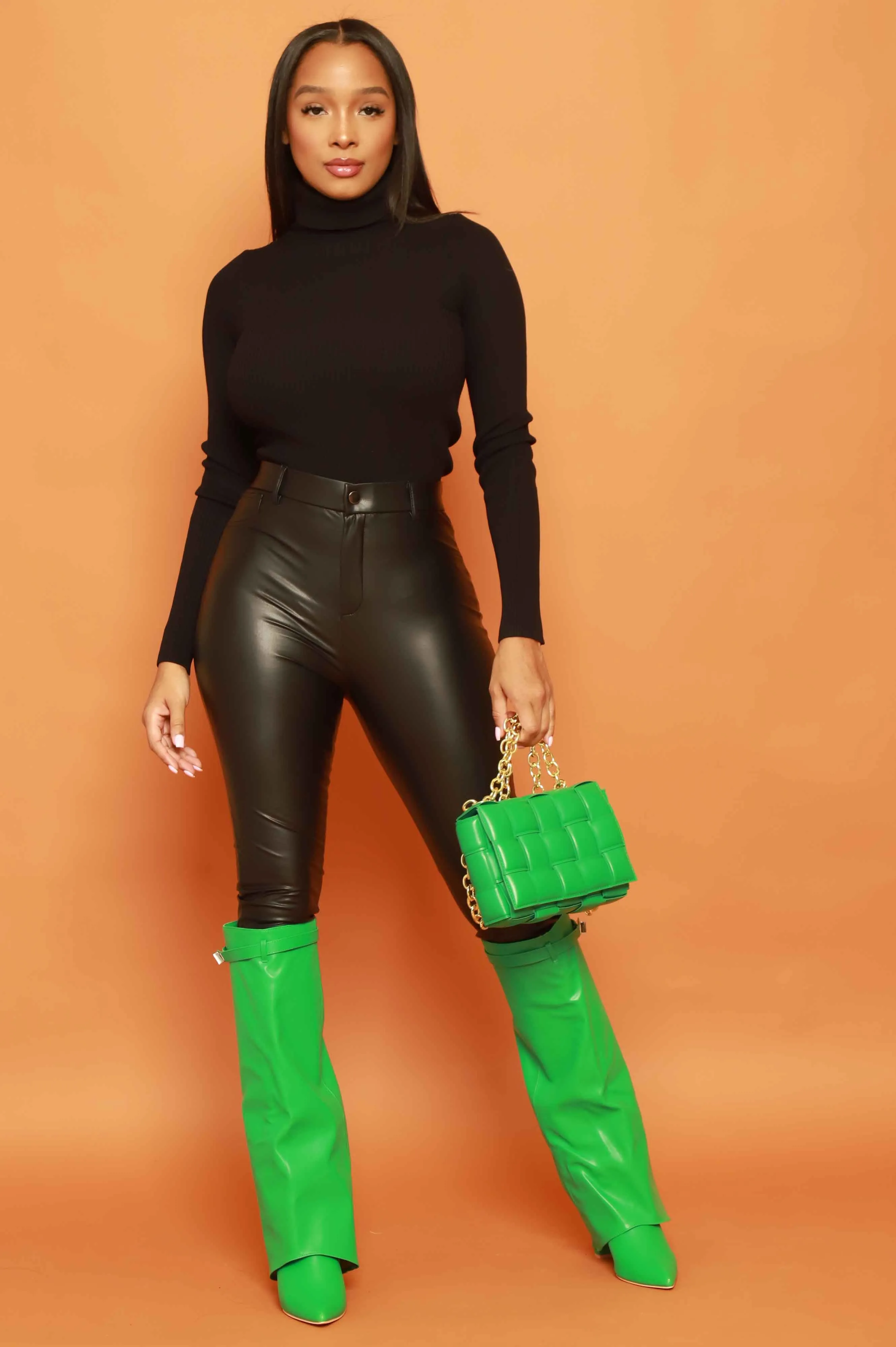 Kelly Green Faux Leather Foldover Boots - Shop Now