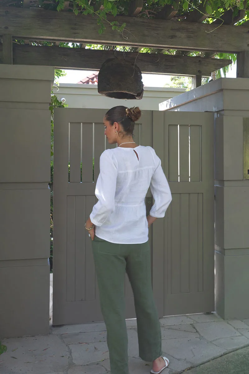 Khaki Linen Pants - Lucia