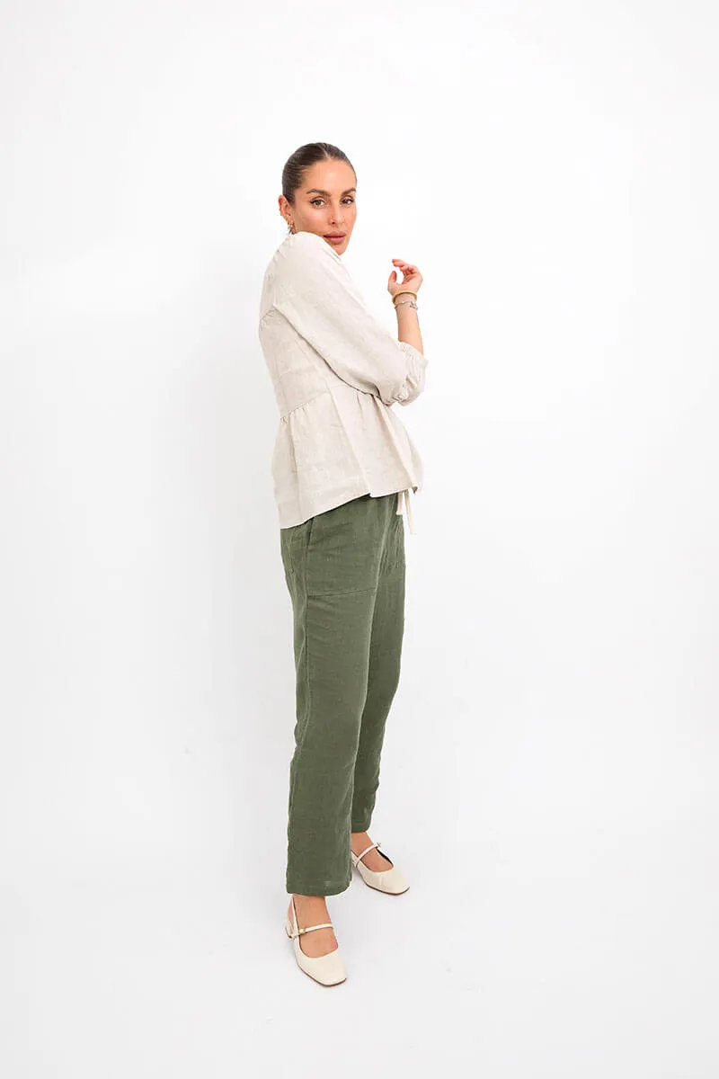 Khaki Linen Pants - Lucia