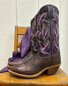 Laredo Women's Dark Brown Lavender Embroidered Cowgirl Boots Snip Toe 52214