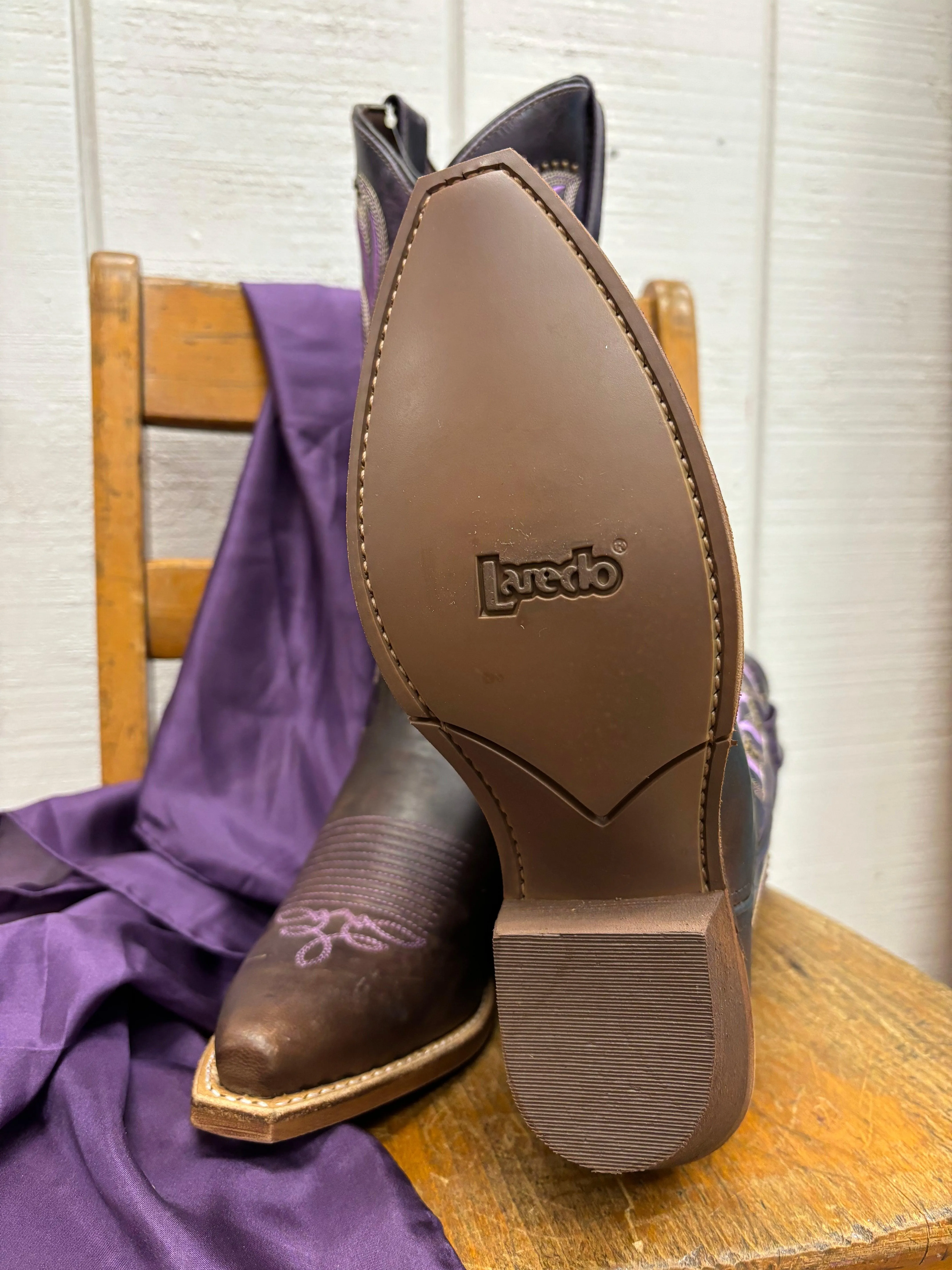 Laredo Women's Dark Brown Lavender Embroidered Cowgirl Boots Snip Toe 52214