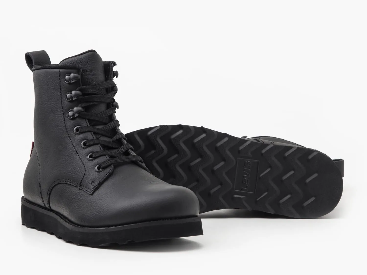 Levi's Darrow Wedge Lace-Up Leather Boots in Black