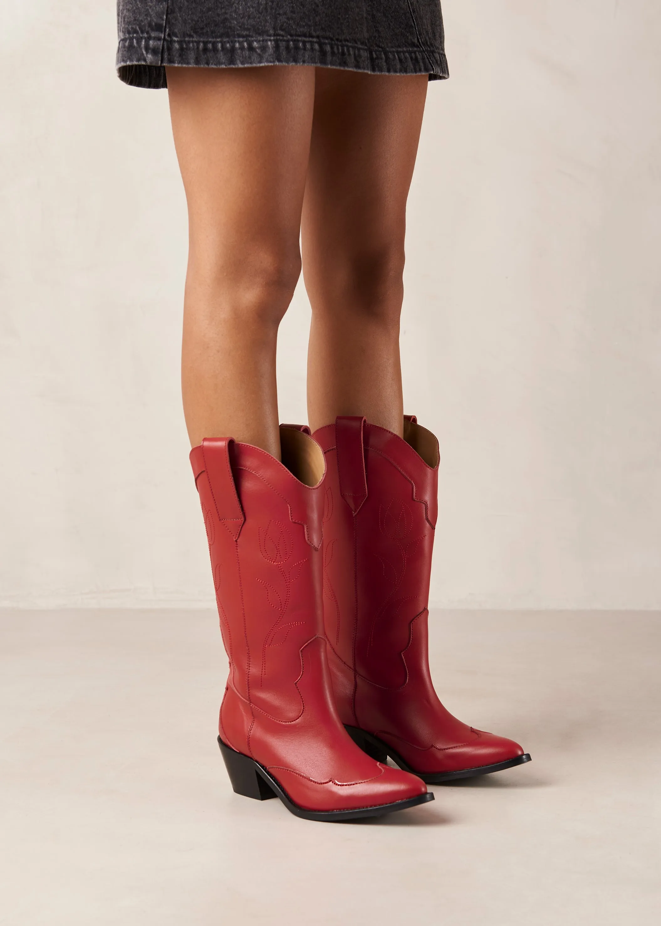 Liberty red leather boots - Online shopping site for trendy footwear