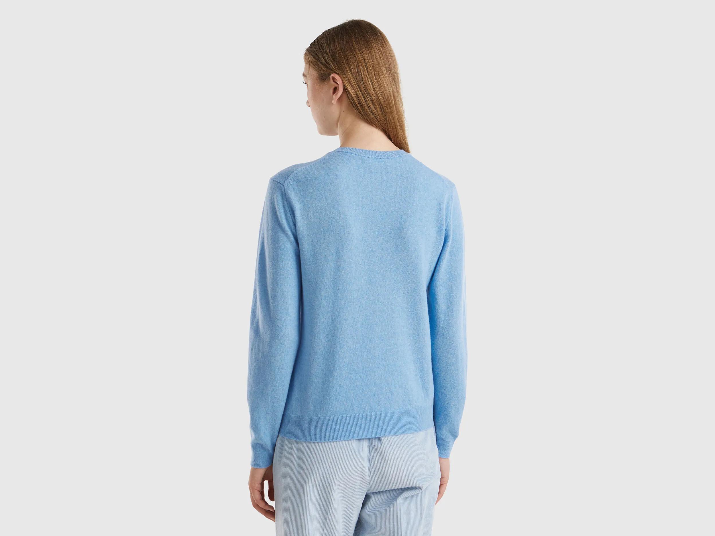 Light Blue Merino Wool Crew Neck Sweater by Benetton