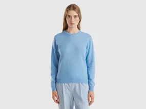 Light Blue Merino Wool Crew Neck Sweater by Benetton