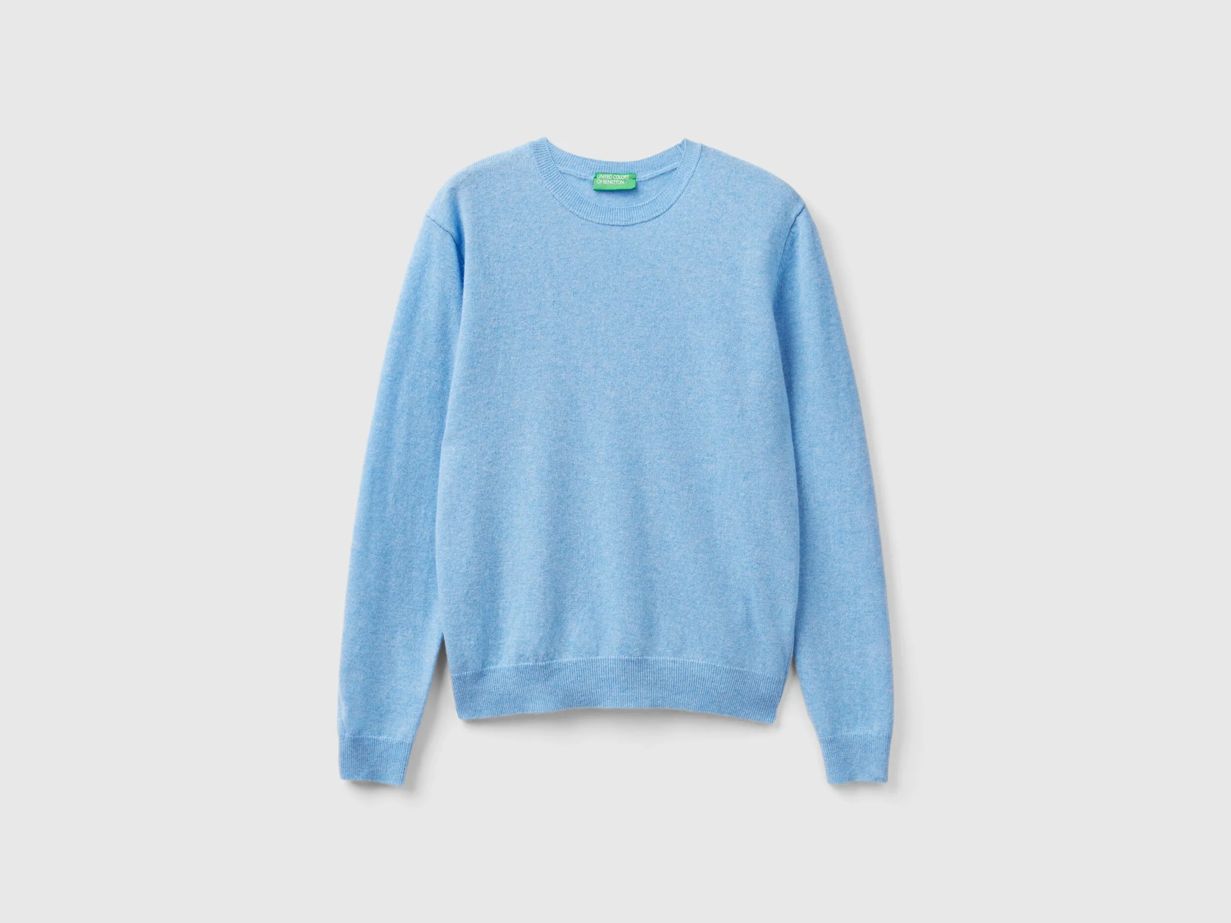 Light Blue Merino Wool Crew Neck Sweater by Benetton