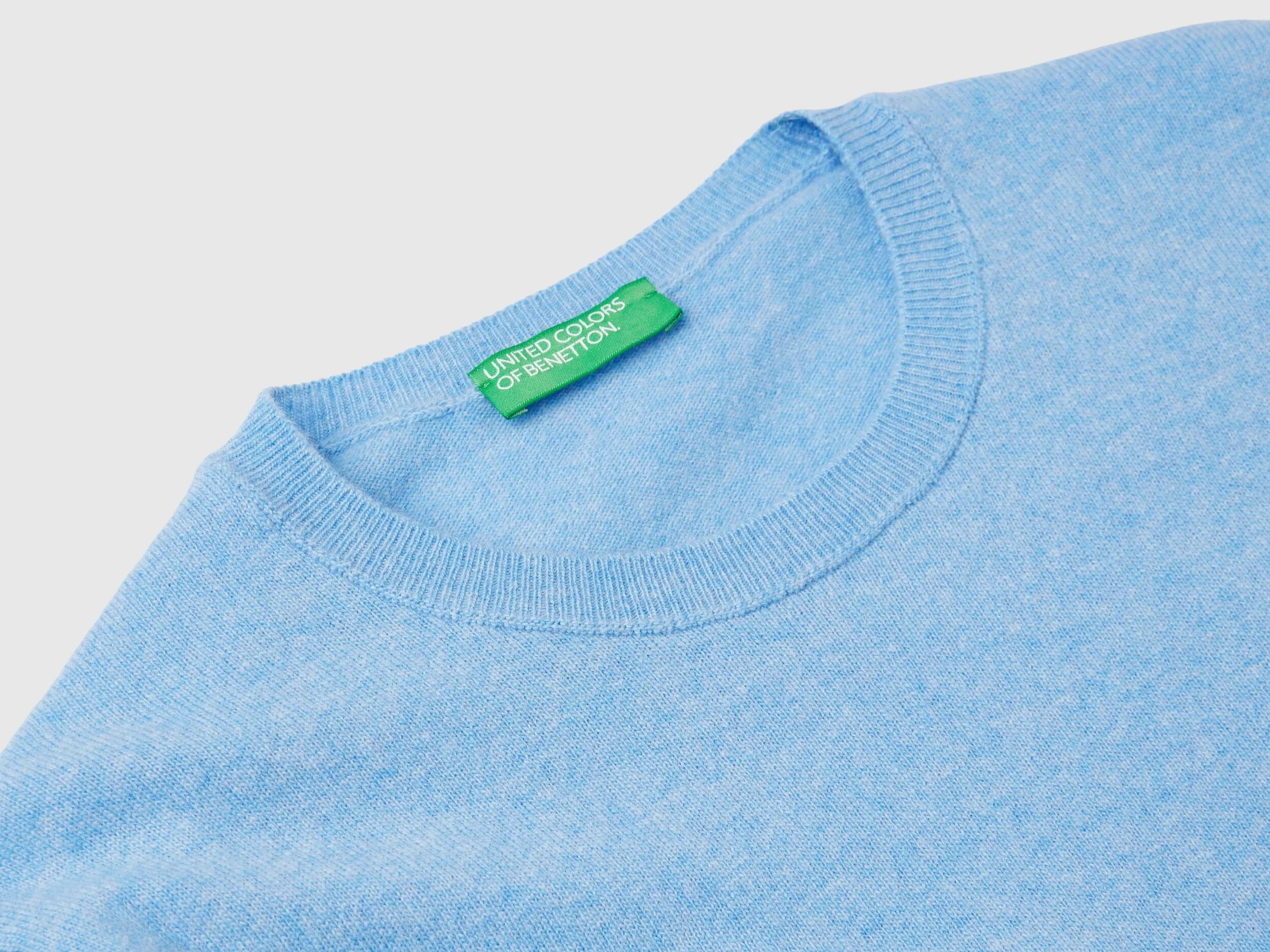 Light Blue Merino Wool Crew Neck Sweater by Benetton