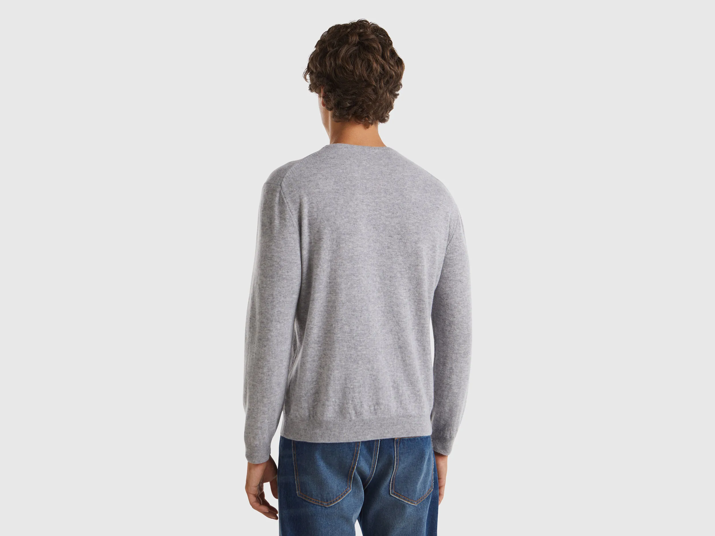 Light Gray Merino Wool Crew Neck Sweater - Benetton