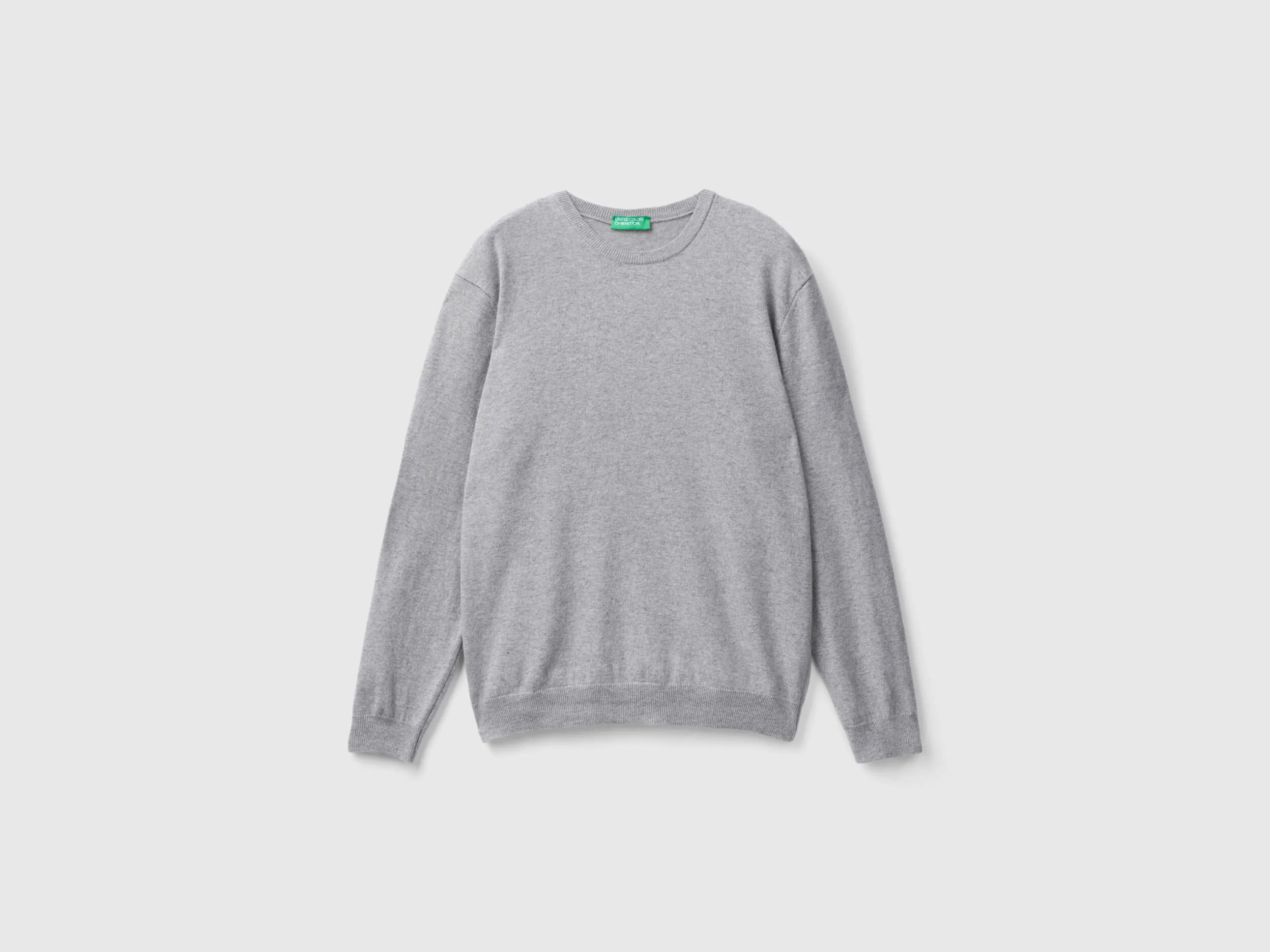 Light Gray Merino Wool Crew Neck Sweater - Benetton