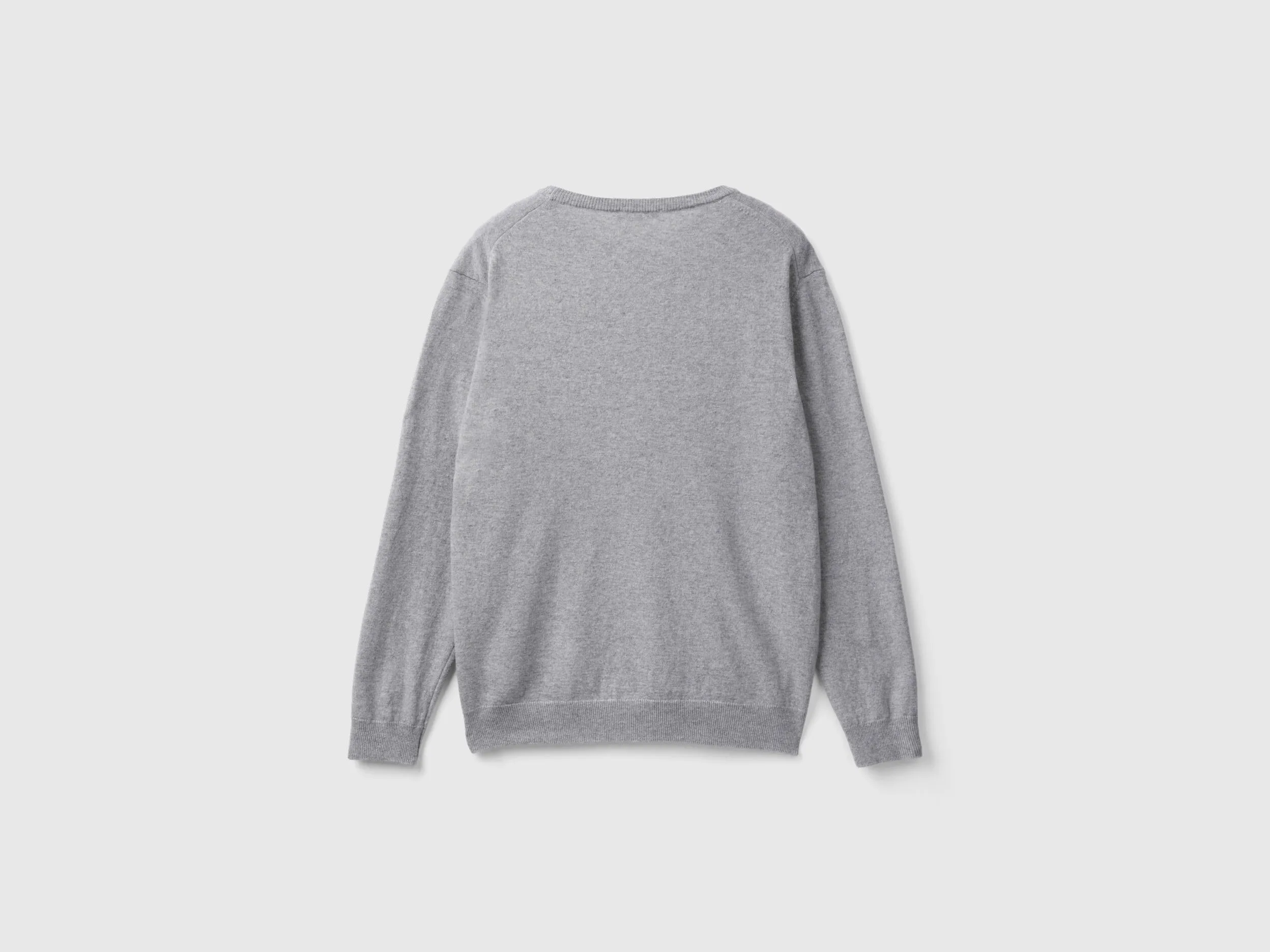 Light Gray Merino Wool Crew Neck Sweater - Benetton