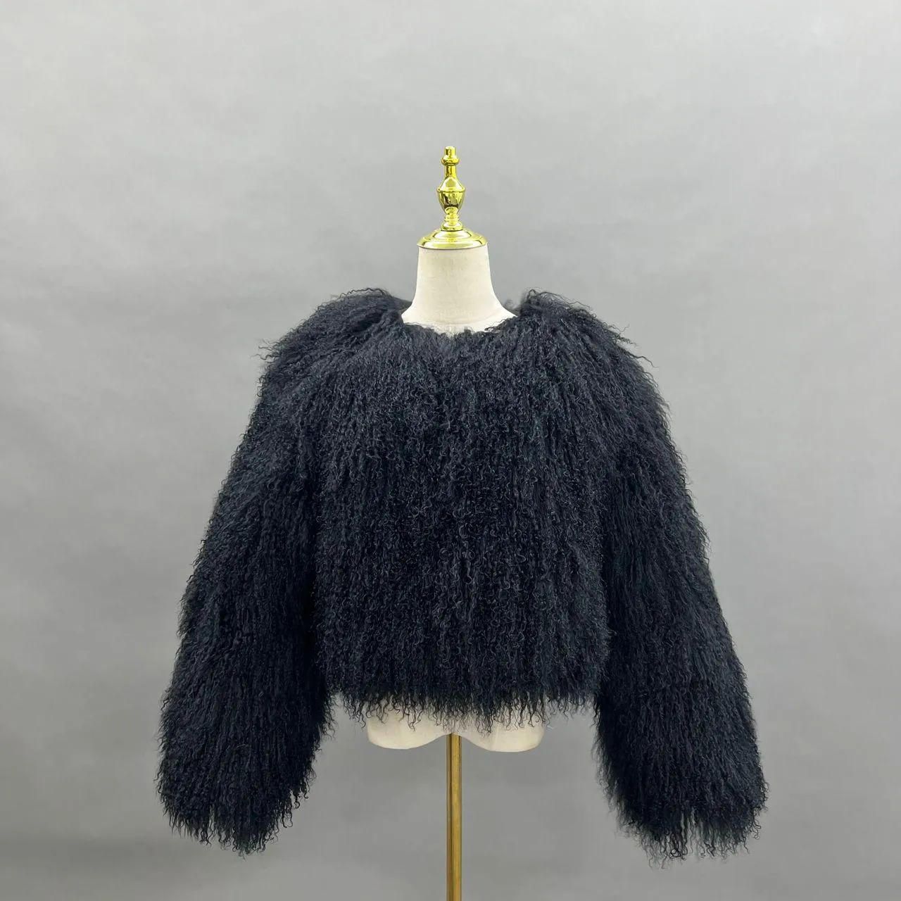 Luxurious Black Mongolian Lamb Fur Coat