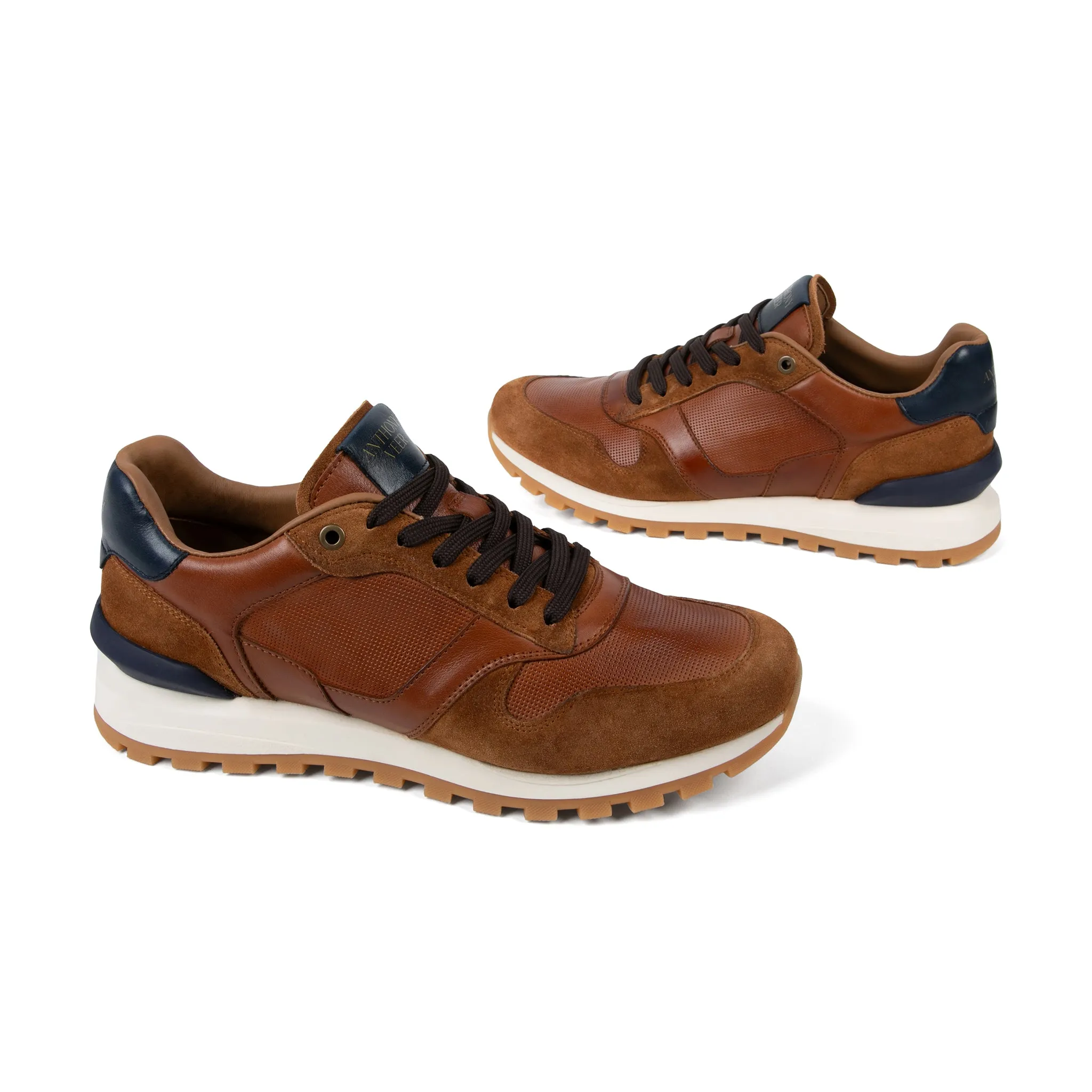 Men's runner sneakers in cognac navy