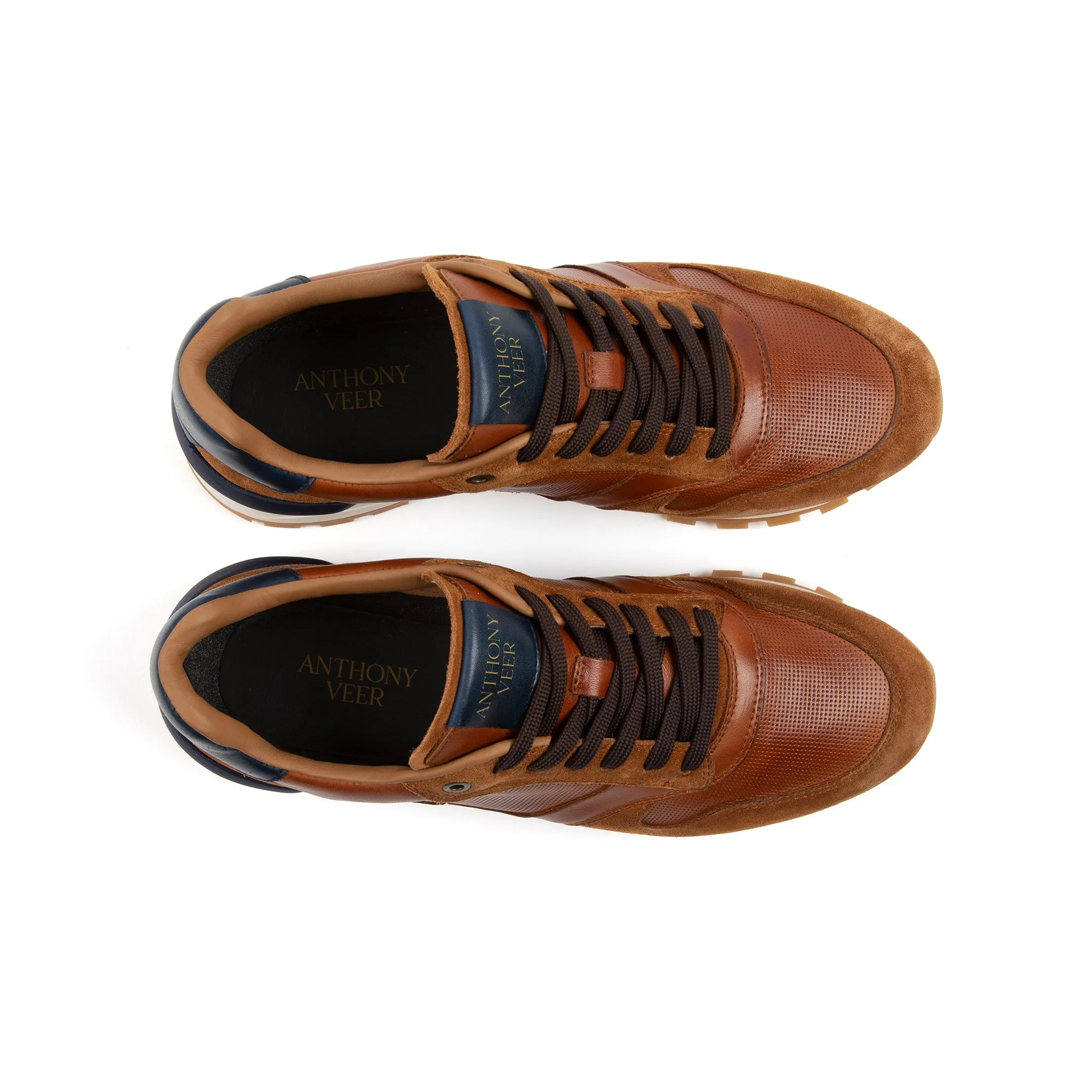 Men's runner sneakers in cognac navy