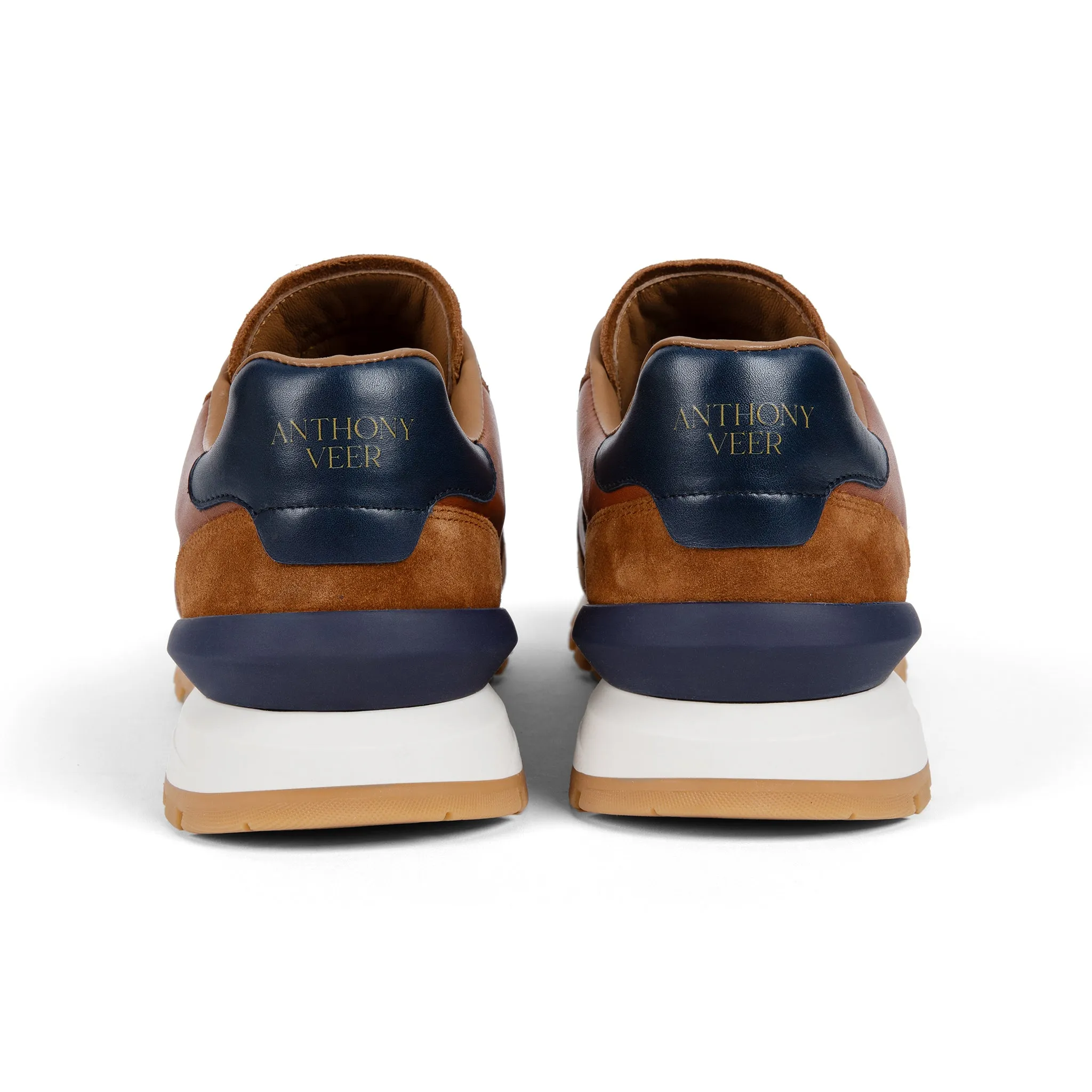 Men's runner sneakers in cognac navy