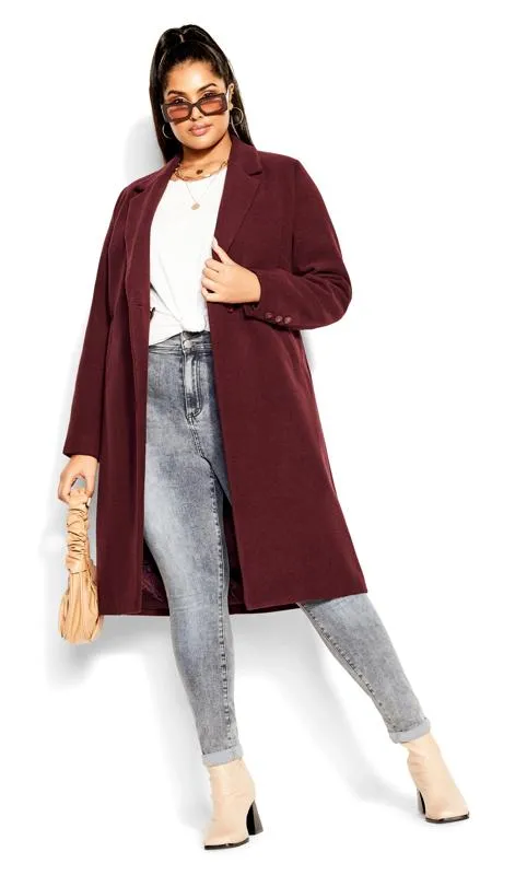 Midi Formal Coat in Burgundy Red by Evans