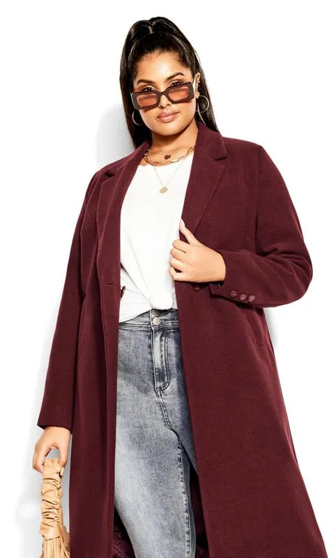 Midi Formal Coat in Burgundy Red by Evans