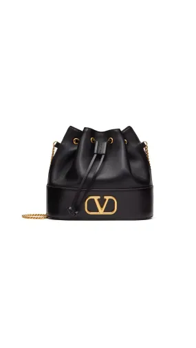 Black Mini Bucket Bag in Nappa with Vlogo Signature Chain