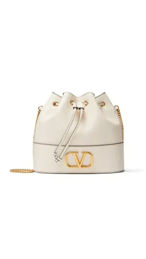 Light Ivory Mini Bucket Bag in Nappa with Vlogo Signature Chain