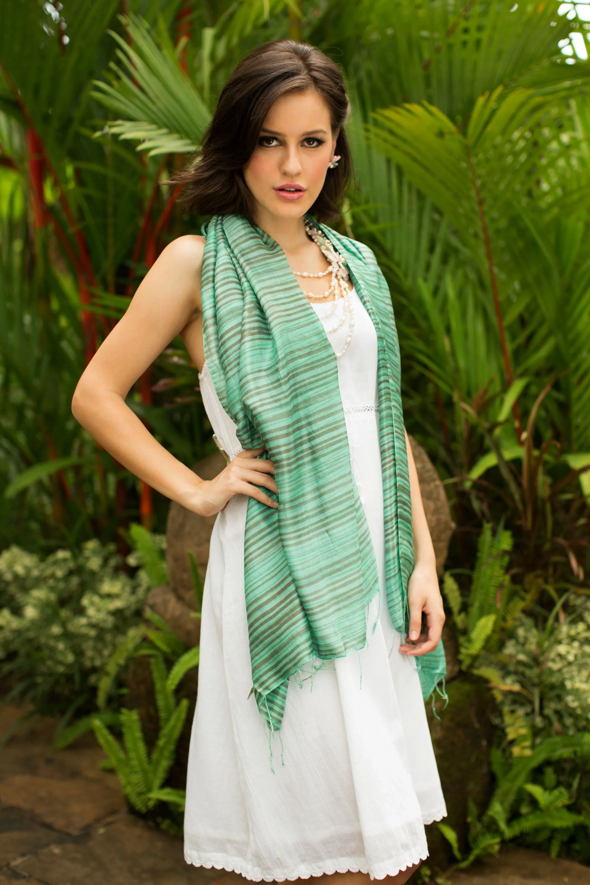 Mint Green Silk Shawl - Fair Trade - Melody Design