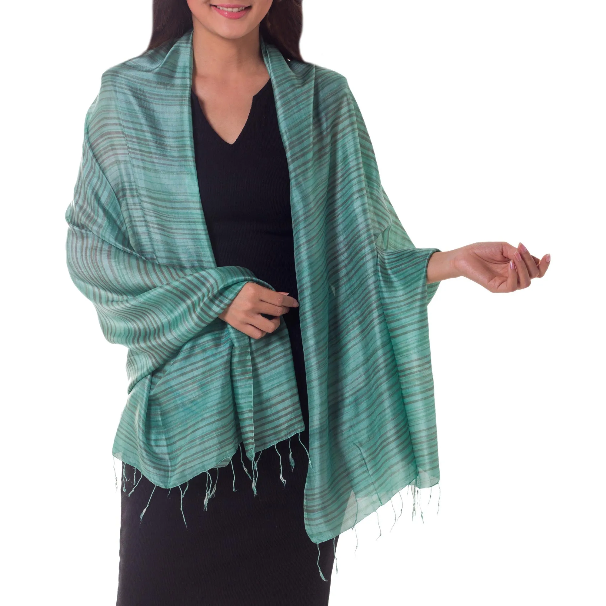 Mint Green Silk Shawl - Fair Trade - Melody Design