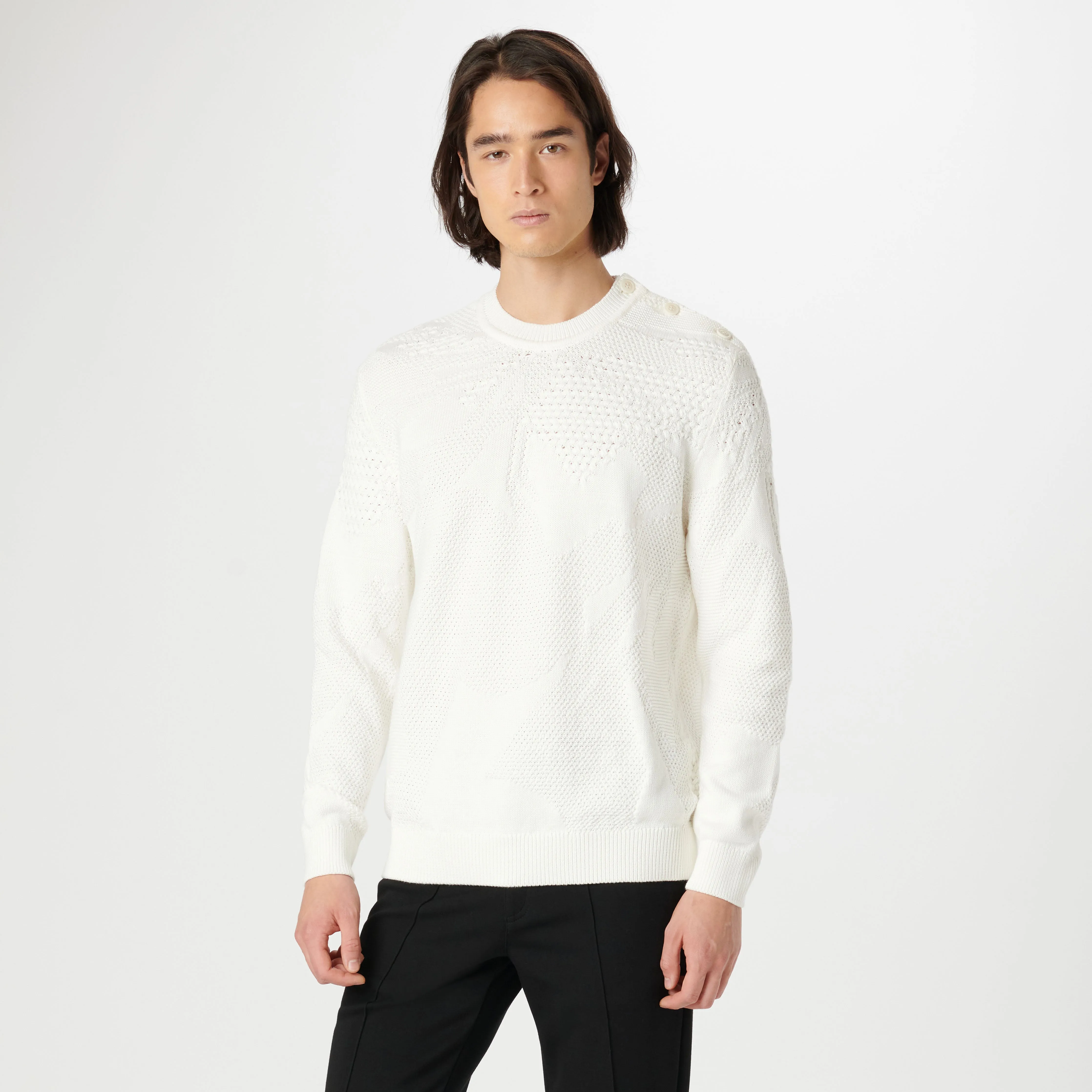 Crew Neck Sweater with Varied Stitching