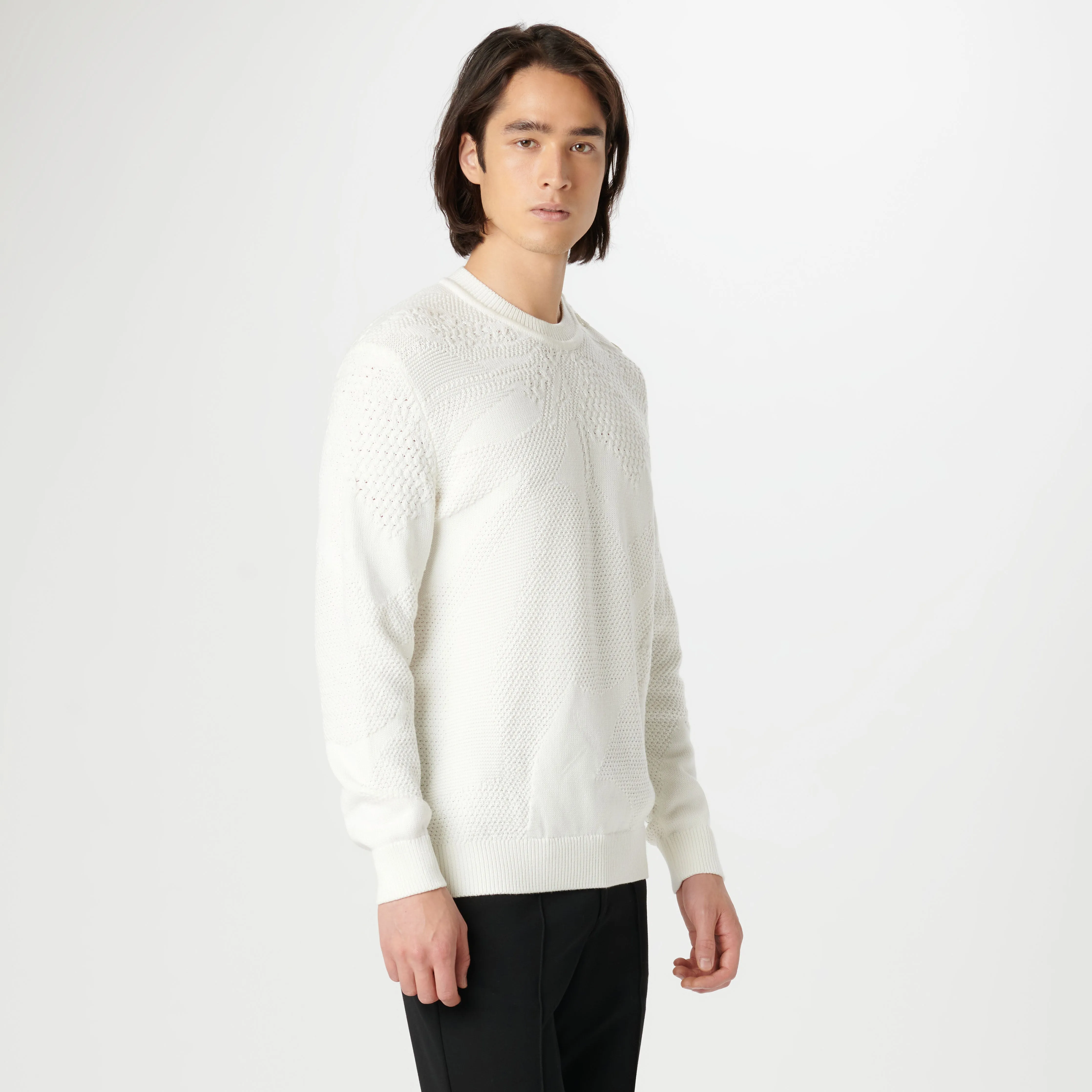 Crew Neck Sweater with Varied Stitching