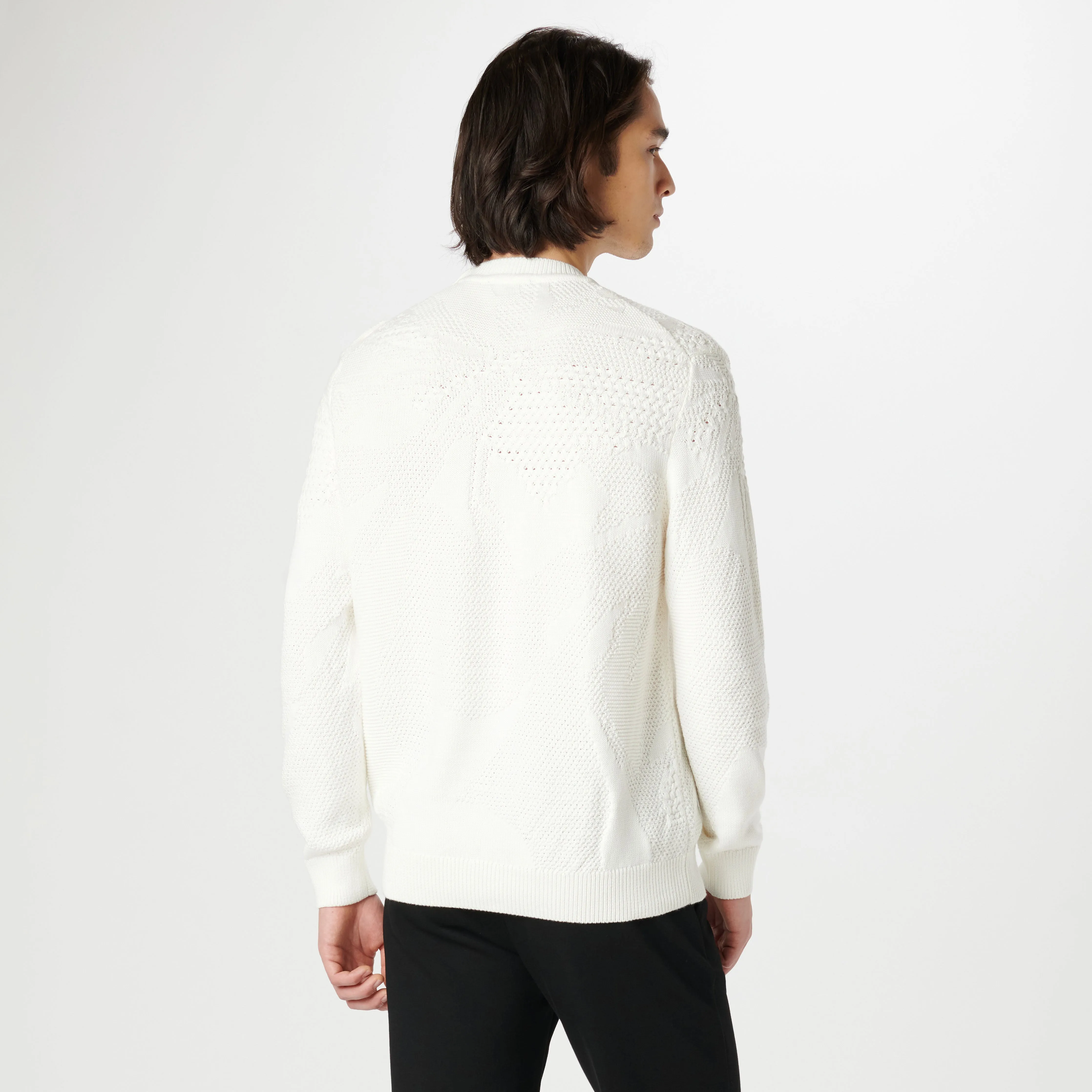 Crew Neck Sweater with Varied Stitching