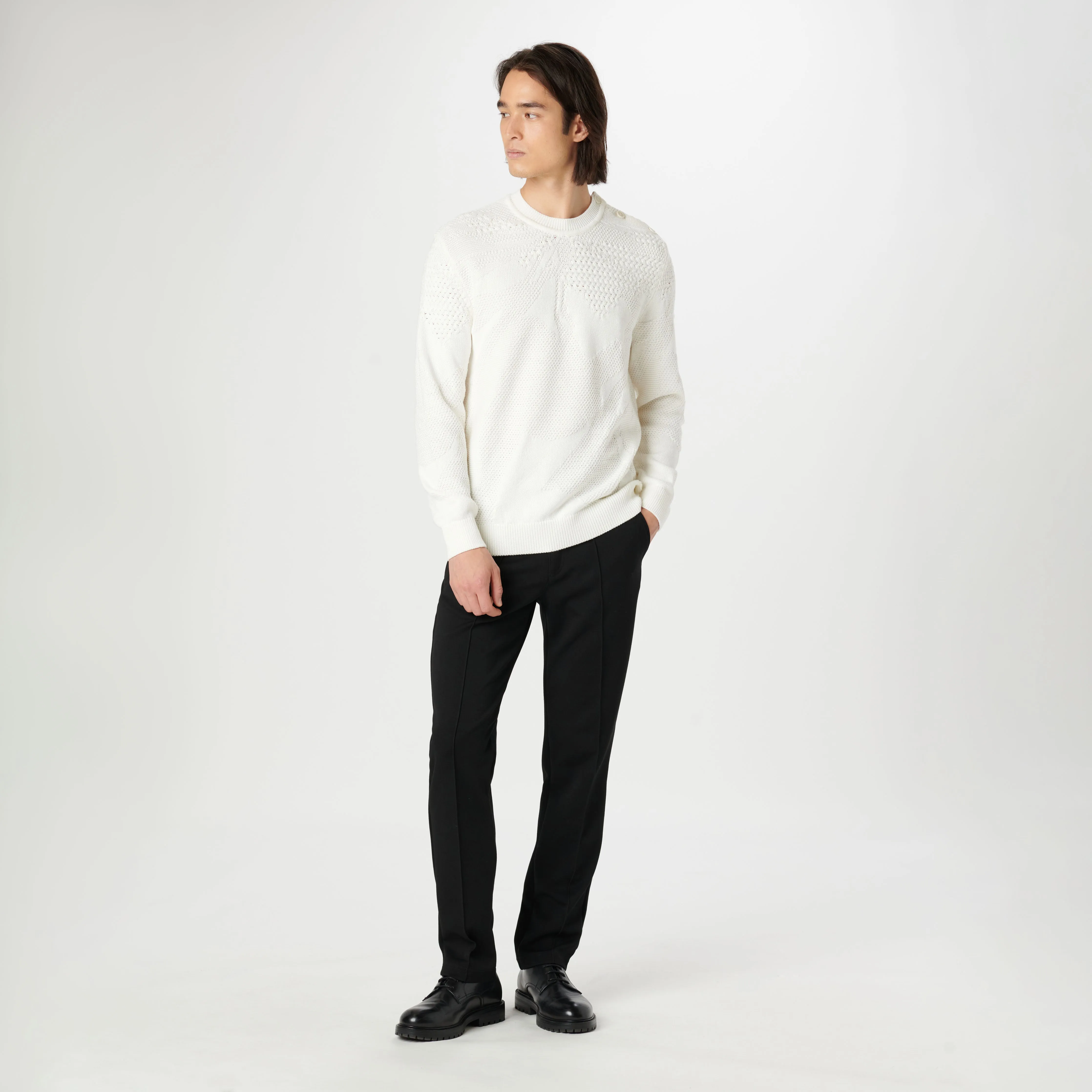 Crew Neck Sweater with Varied Stitching