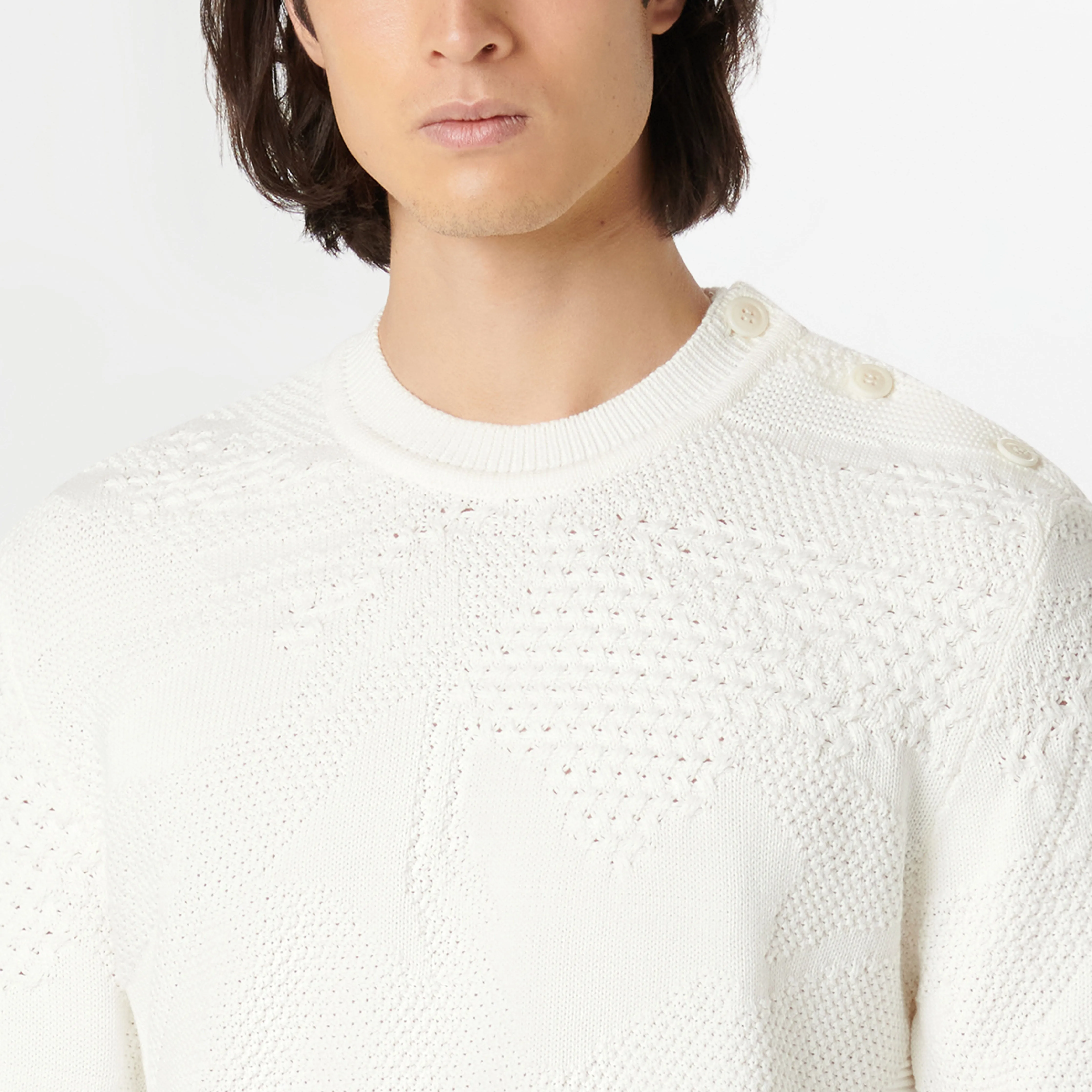 Crew Neck Sweater with Varied Stitching