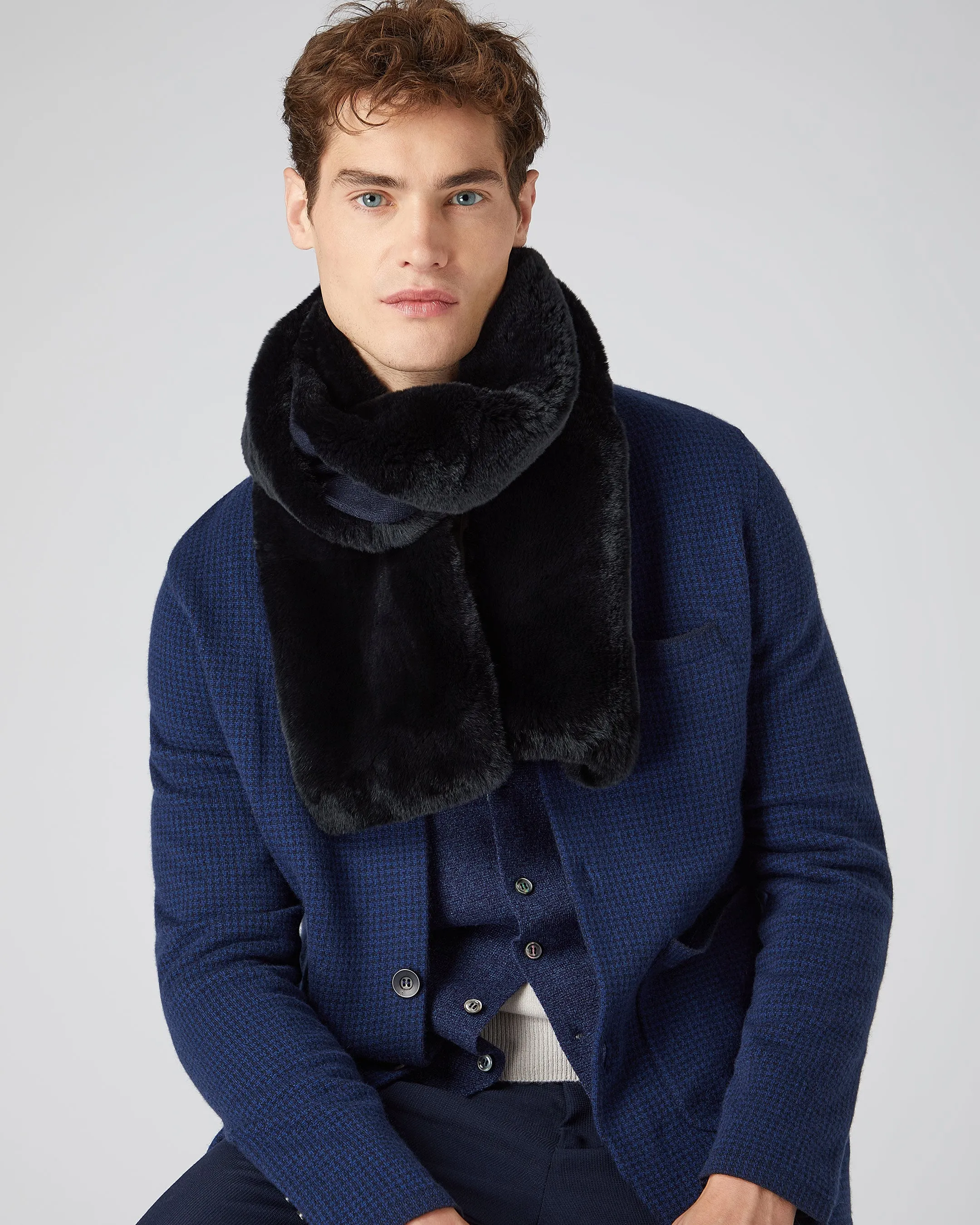 Navy Blue Long Fur Scarf Neutral Gender Friendly