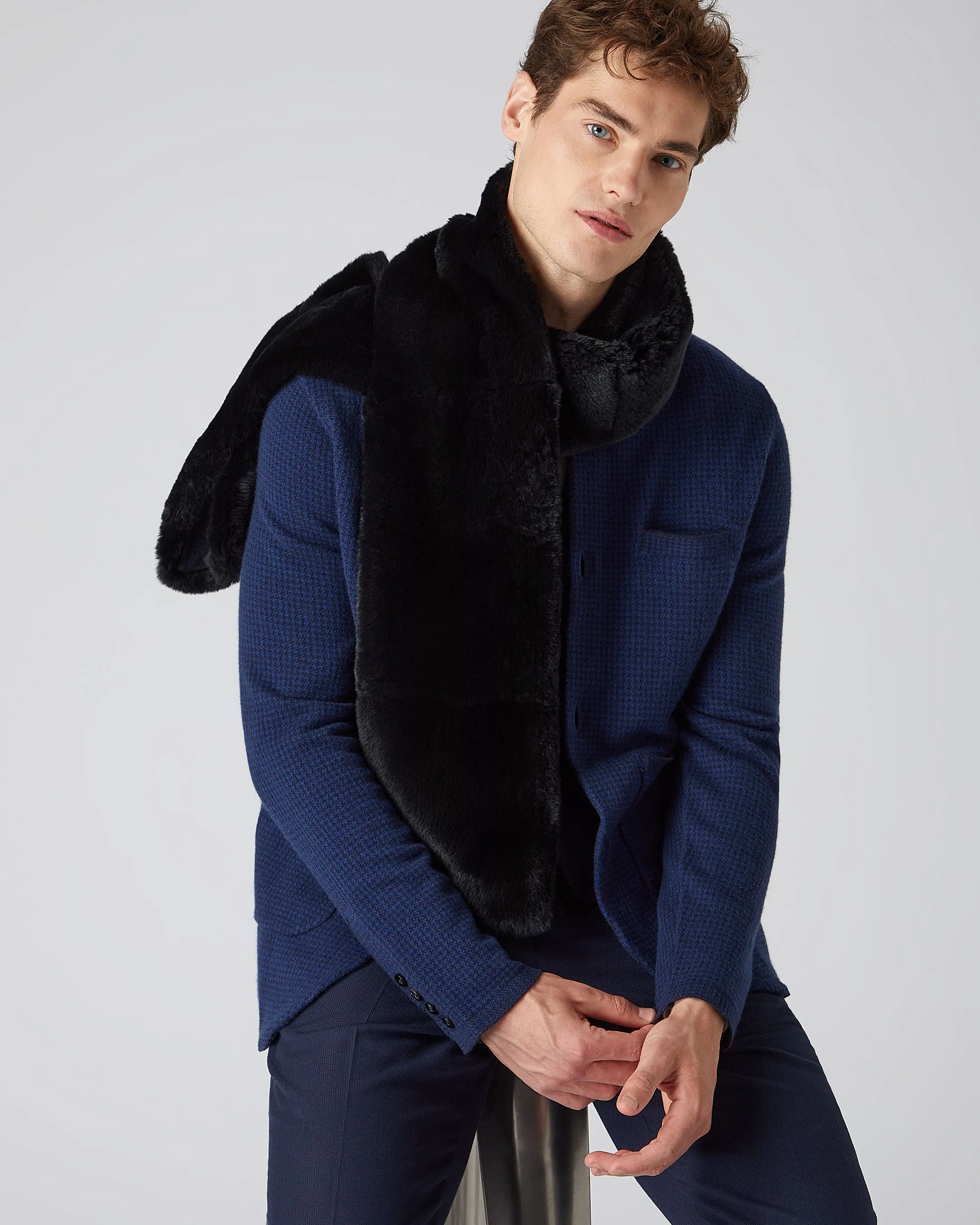 Navy Blue Long Fur Scarf Neutral Gender Friendly