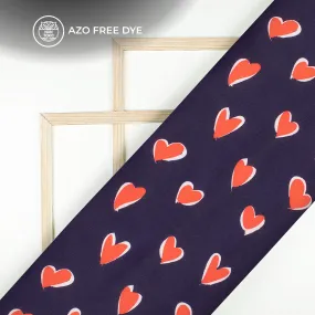 Navy Blue Red Heart Japan Satin Fabric